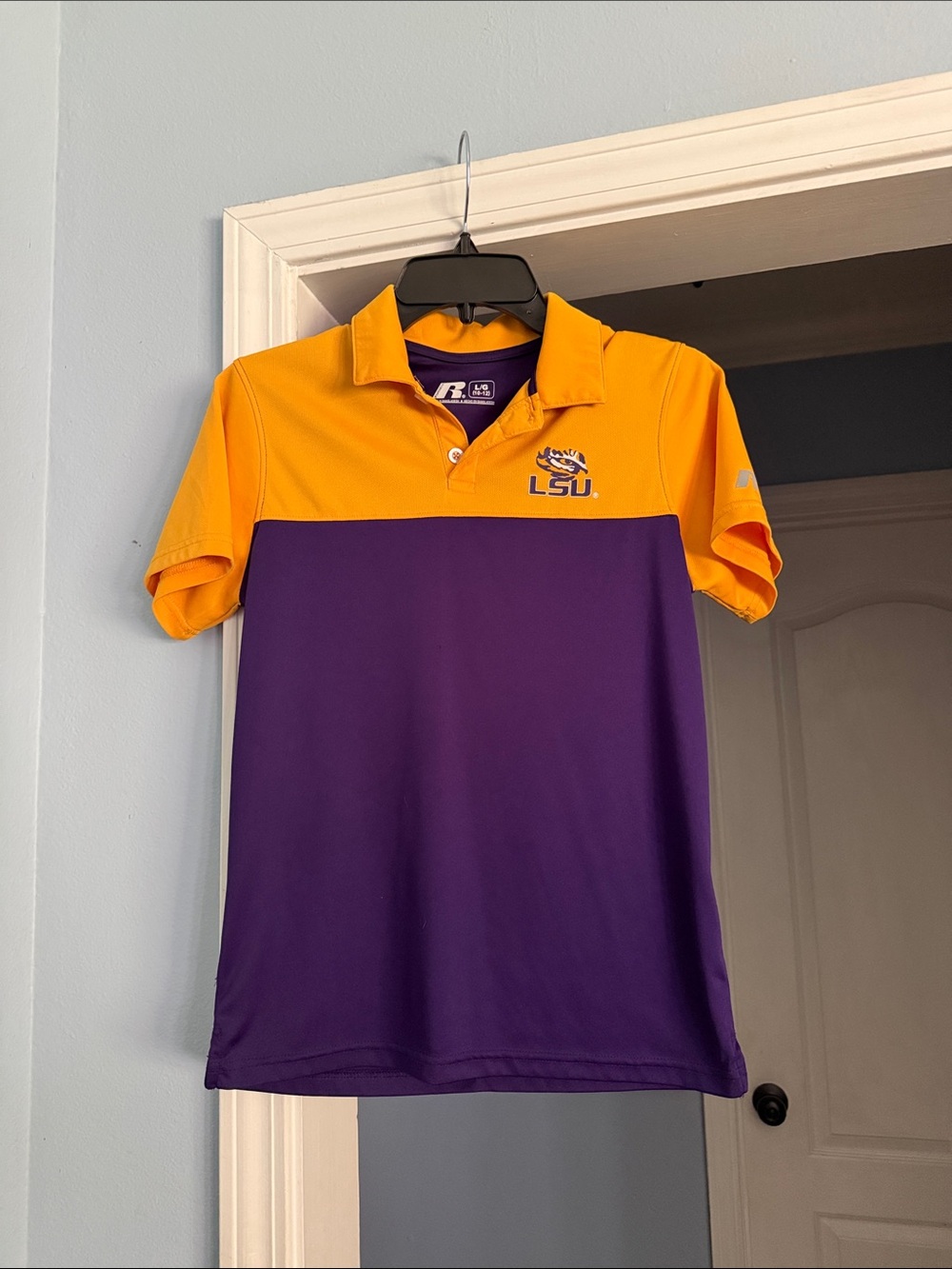Russell Athletic Purple and Gold LSU Colorblock Polo